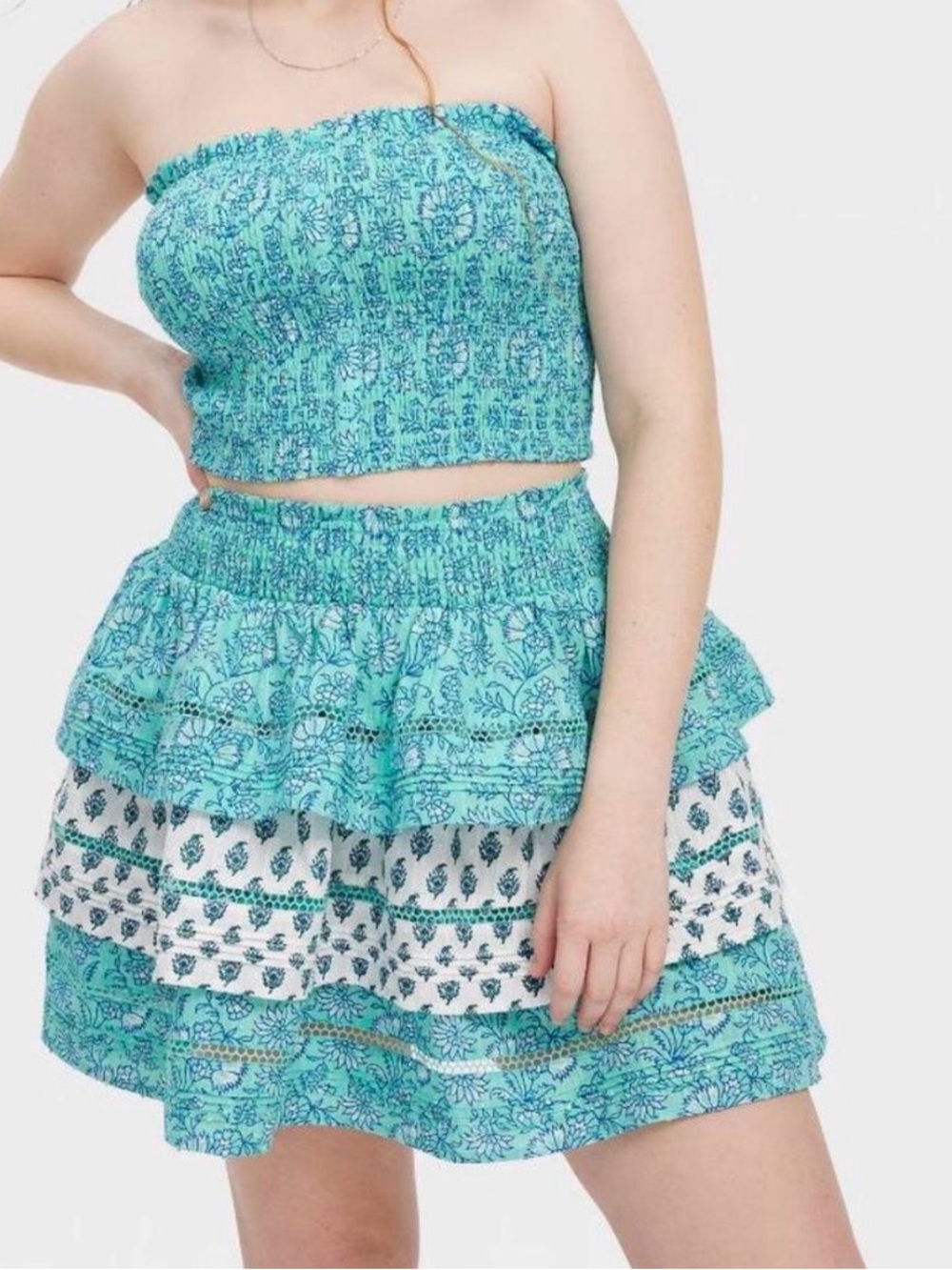 NWT Roller Rabbit x Target Floral Smocked Tube Top & Tiered Ruffle Mini Skirt L